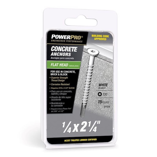 Hillman HILLMAN 1/4 in. D X 2-1/4 in. L Carbon Steel Flat Head Concrete Screw Anchor 15 pk 377319 - main